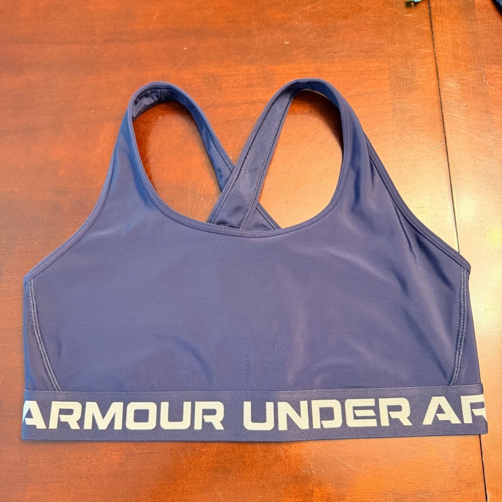 Under Armour Women XL Navy Blue Mid Crossback Sports Bra HeatGear